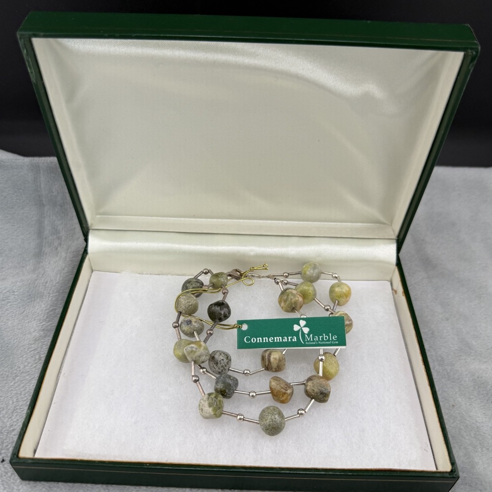 Ireland Bracelet Genuine Connemara Marble In Box Silver Tone 6.5" Signed
